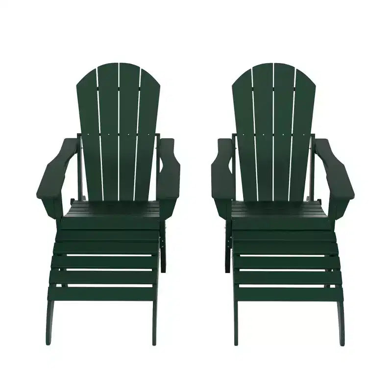 WestinTrends Malibu Sedie Pieghevoli Poly Adirondack da Esterno in HDPE con Pouf (Set Conversazione 4 Pezzi)