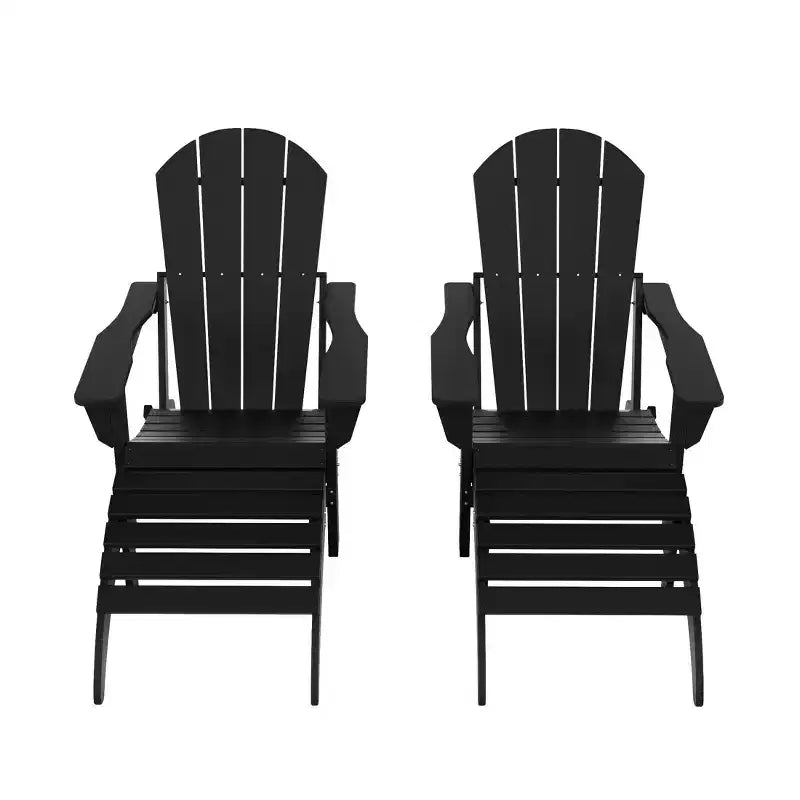 WestinTrends Malibu Sedie Pieghevoli Poly Adirondack da Esterno in HDPE con Pouf (Set Conversazione 4 Pezzi)