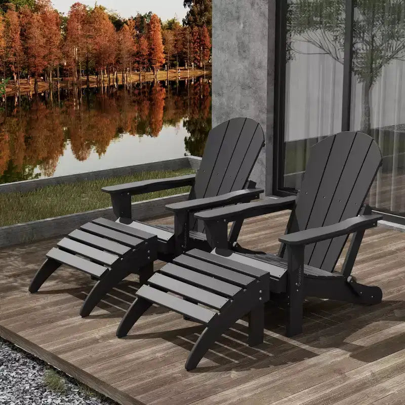 WestinTrends Malibu Sedie Pieghevoli Poly Adirondack da Esterno in HDPE con Pouf (Set Conversazione 4 Pezzi)