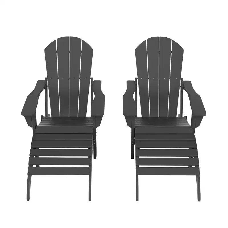 WestinTrends Malibu Sedie Pieghevoli Poly Adirondack da Esterno in HDPE con Pouf (Set Conversazione 4 Pezzi)