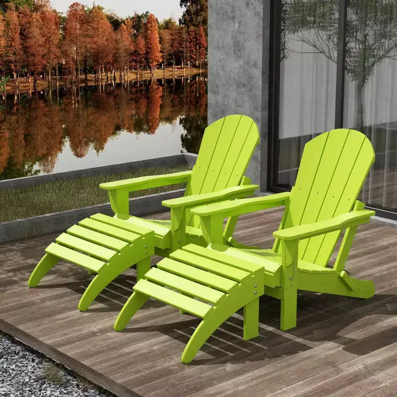 WestinTrends Malibu Sedie Pieghevoli Poly Adirondack da Esterno in HDPE con Pouf (Set Conversazione 4 Pezzi)