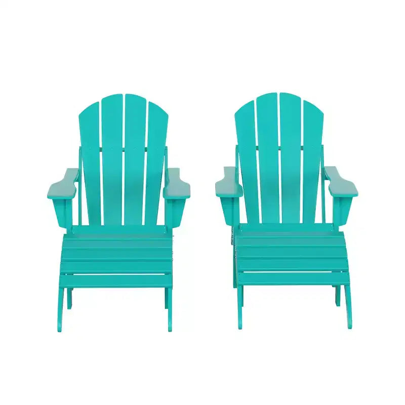WestinTrends Malibu Sedie Pieghevoli Poly Adirondack da Esterno in HDPE con Pouf (Set Conversazione 4 Pezzi)