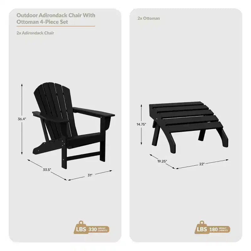WestinTrends Dylan Sedie Adirondack da Esterno in HDPE con Pouf (Set Conversazione da 4 Pezzi)