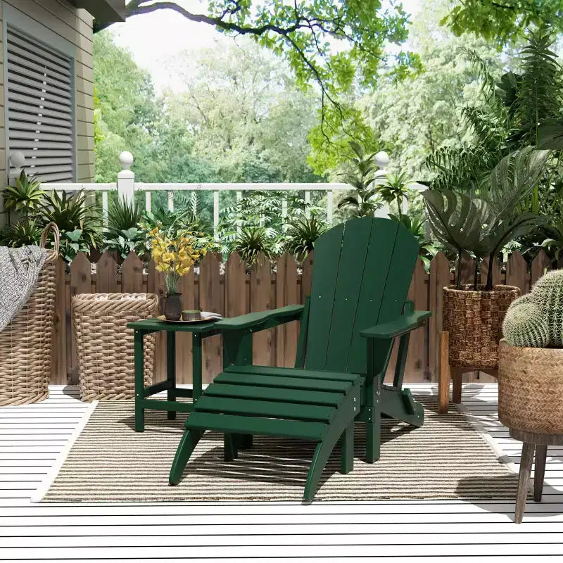 WestinTrends Malibu Set pieghevole da esterno 3 pezzi in HDPE: sedia Adirondack con ottomana e tavolino laterale