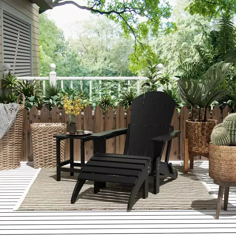 WestinTrends Malibu Set pieghevole da esterno 3 pezzi in HDPE: sedia Adirondack con ottomana e tavolino laterale