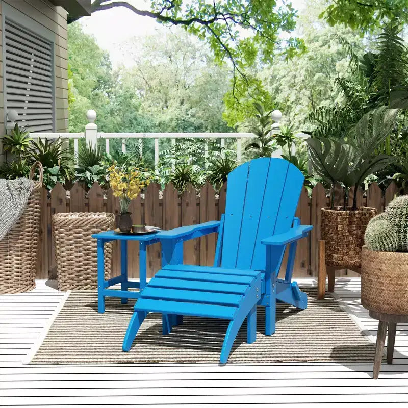 WestinTrends Malibu Set pieghevole da esterno 3 pezzi in HDPE: sedia Adirondack con ottomana e tavolino laterale