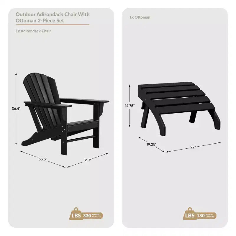 WestinTrends Dylan Sedia Adirondack da Esterno in HDPE con Pouf (Set da 2 Pezzi)