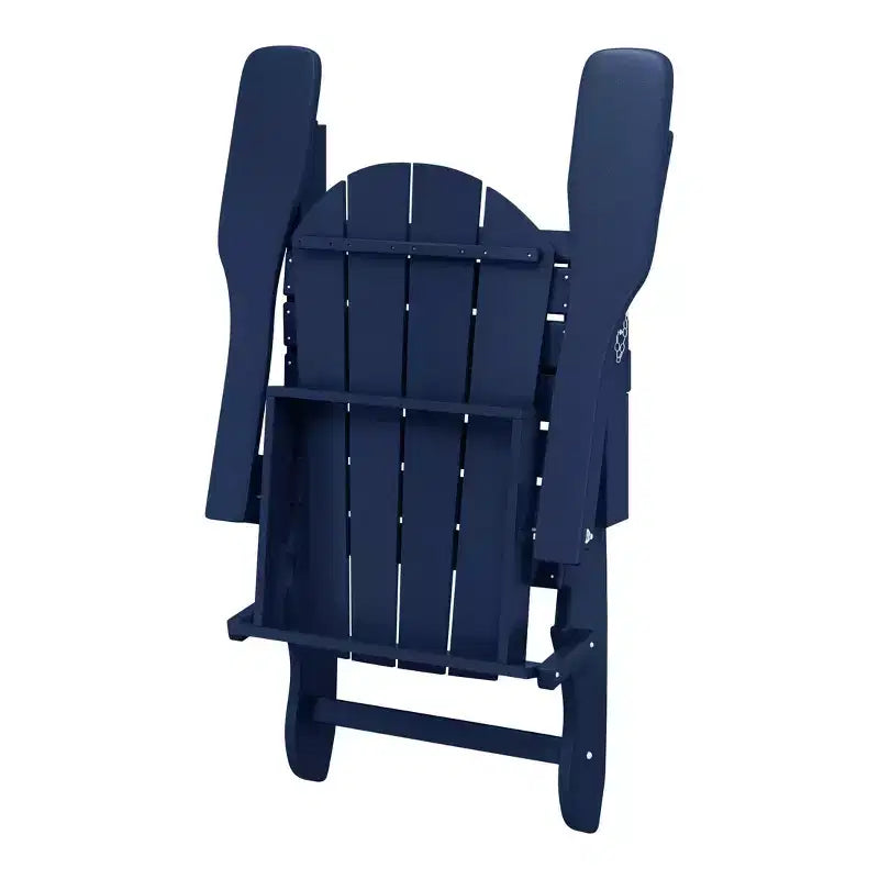 WestinTrends Malibu Sedia Adirondack Pieghevole da Esterno in HDPE con Poggiapiedi e Tavolino - Blu Marino