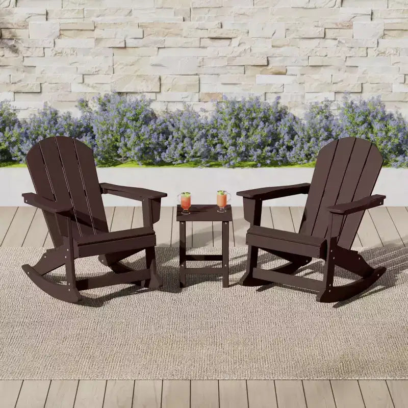 Ensemble de 3 pièces WestinTrends : 2 fauteuils à bascule Adirondack en polymère pour l'extérieur avec table d'appoint