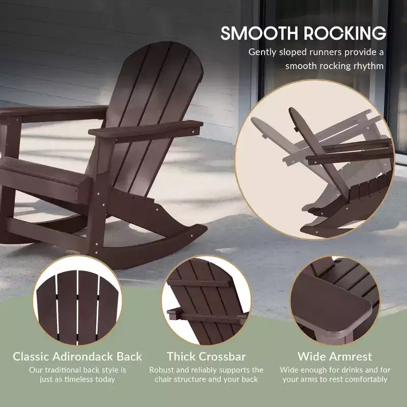 Ensemble de 3 pièces WestinTrends : 2 fauteuils à bascule Adirondack en polymère pour l'extérieur avec table d'appoint