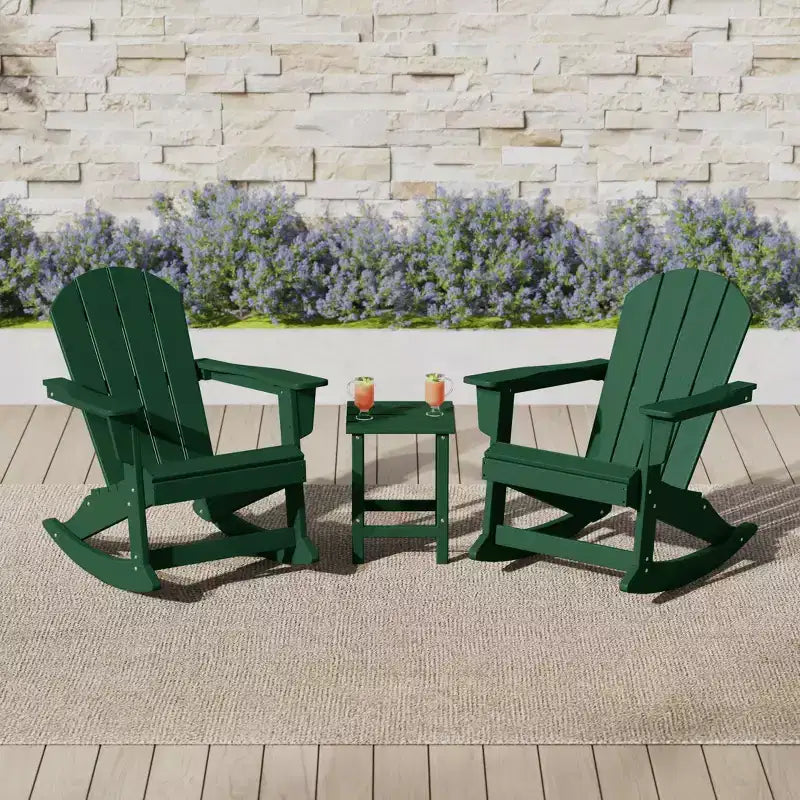 Ensemble de 3 pièces WestinTrends : 2 fauteuils à bascule Adirondack en polymère pour l'extérieur avec table d'appoint