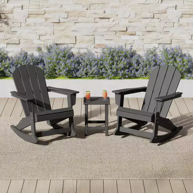 Ensemble de 3 pièces WestinTrends : 2 fauteuils à bascule Adirondack en polymère pour l'extérieur avec table d'appoint