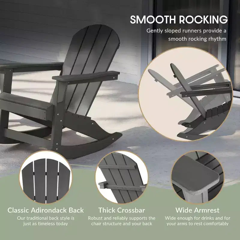 Ensemble de 3 pièces WestinTrends : 2 fauteuils à bascule Adirondack en polymère pour l'extérieur avec table d'appoint