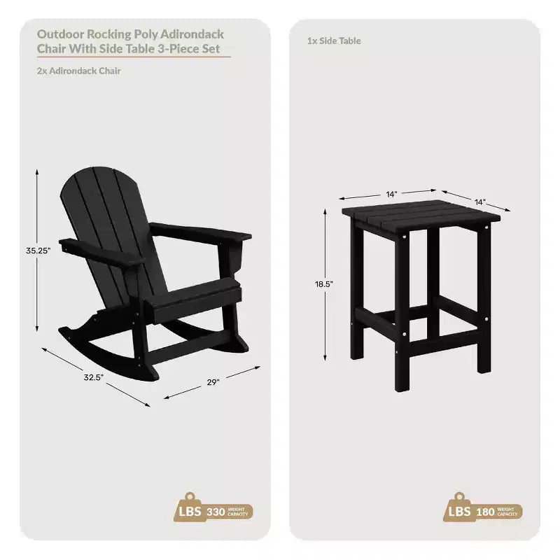 Ensemble de 3 pièces WestinTrends : 2 fauteuils à bascule Adirondack en polymère pour l'extérieur avec table d'appoint