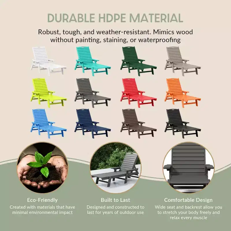 WestinTrends Set 3 Pezzi Poly Chaise Lounge Adirondack da Esterno con Tavolino Laterale