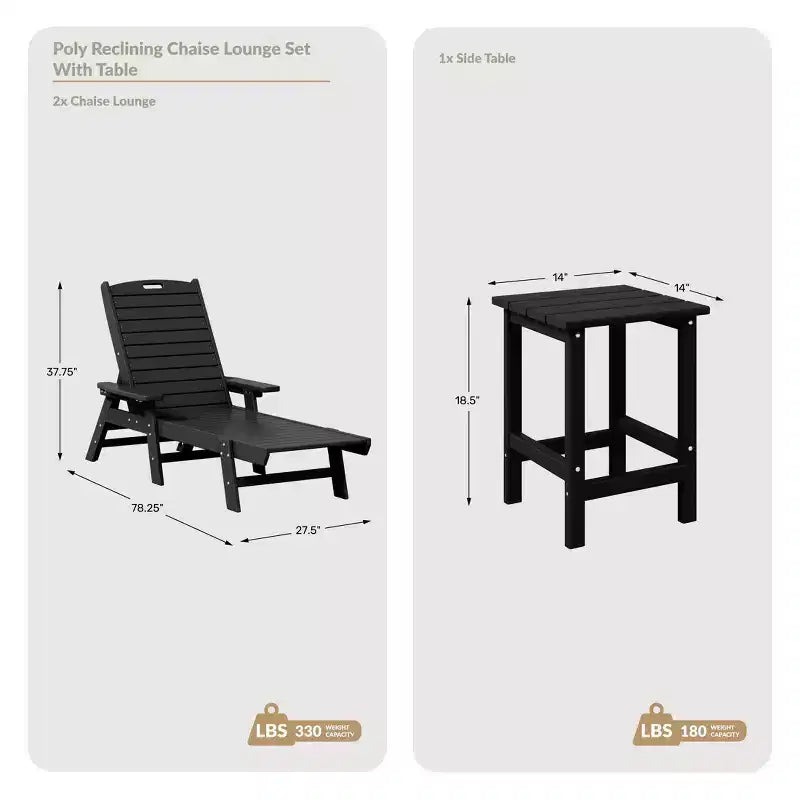 WestinTrends Set 3 Pezzi Poly Chaise Lounge Adirondack da Esterno con Tavolino Laterale