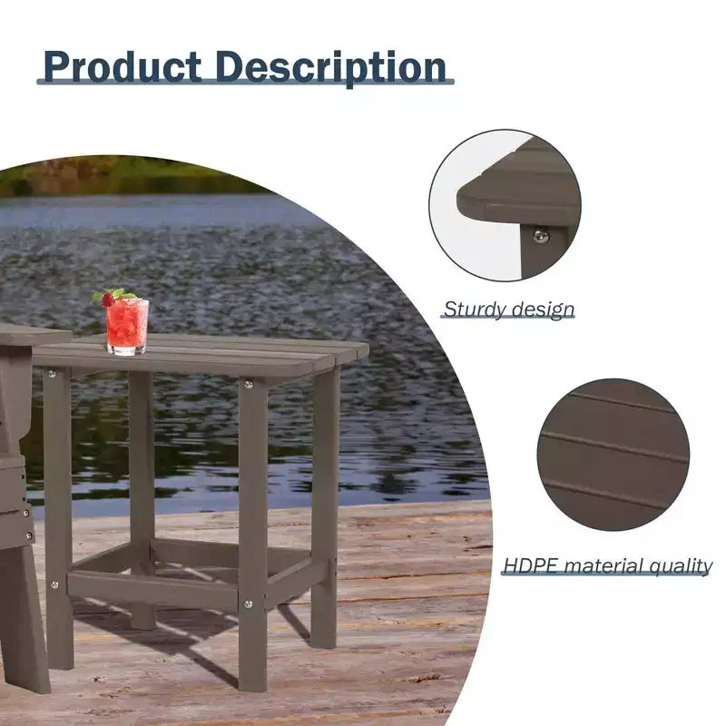 Tavolino laterale da esterno Adirondack Aoodor in HDPE, design classico moderno, alta qualità, facile da montare, tavolino versatile per patio, giardino, prato