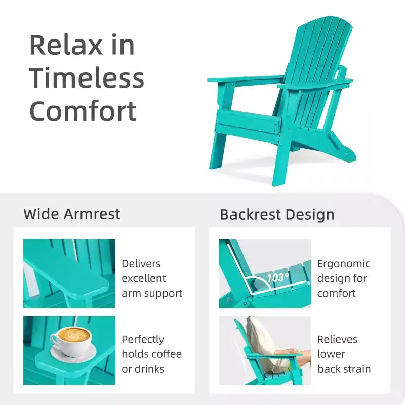 Aoodor Sedia Pieghevole Adirondack in HDPE per Esterni, Resistente alle Intemperie, per Patio, Giardino, Cortile, Prato, Focolare