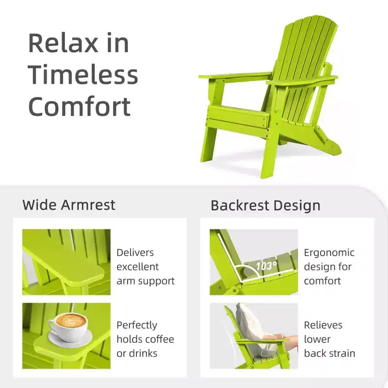 Aoodor Sedia Pieghevole Adirondack in HDPE per Esterni, Resistente alle Intemperie, per Patio, Giardino, Cortile, Prato, Focolare