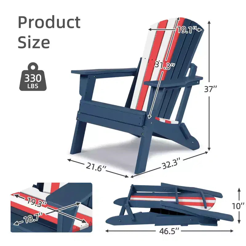 Aoodor Sedia Pieghevole Adirondack in HDPE per Esterni, Resistente alle Intemperie, per Patio, Giardino, Cortile, Prato, Focolare