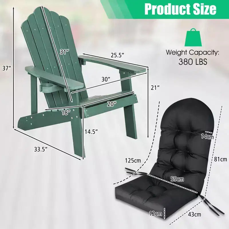 Costway Sedia Adirondack HIPS con Portabicchieri e Cuscino Nero/Verde/Blu Navy/Grigio/Bianco/Giallo