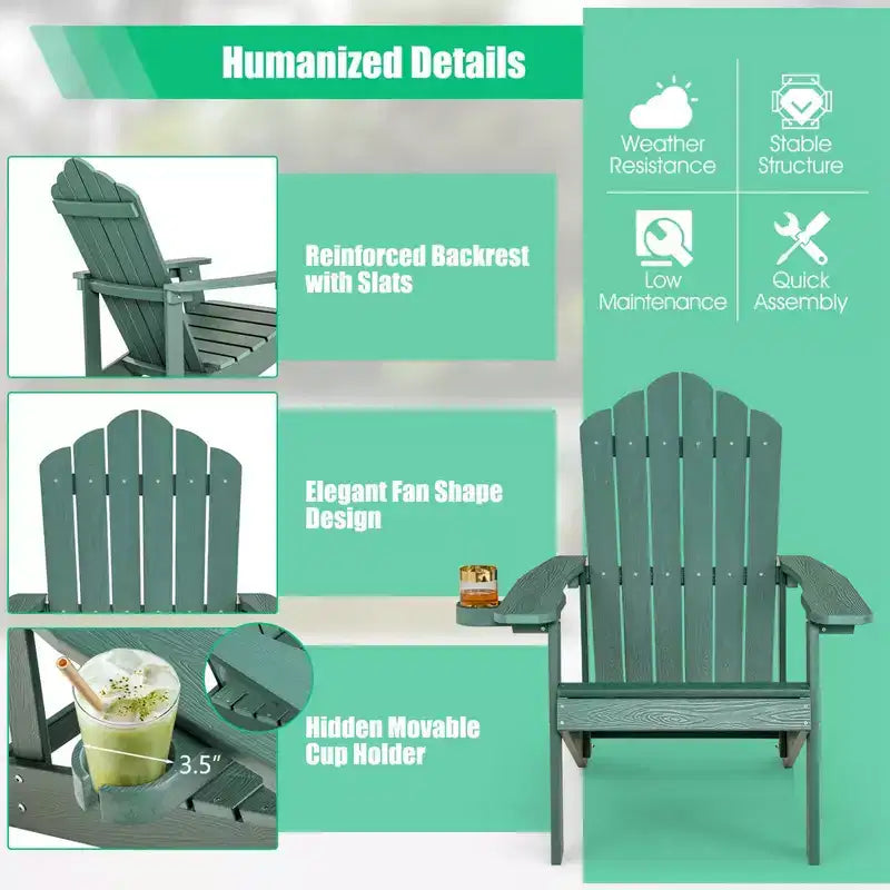 Costway Sedia Adirondack HIPS con Portabicchieri e Cuscino Nero/Verde/Blu Navy/Grigio/Bianco/Giallo