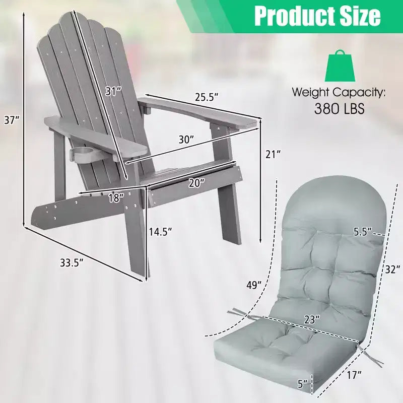 Costway Sedia Adirondack HIPS con Portabicchieri e Cuscino Nero/Verde/Blu Navy/Grigio/Bianco/Giallo