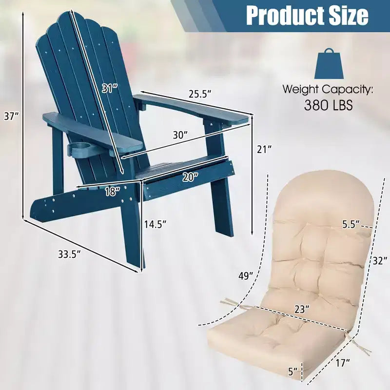 Costway Sedia Adirondack HIPS con Portabicchieri e Cuscino Nero/Verde/Blu Navy/Grigio/Bianco/Giallo