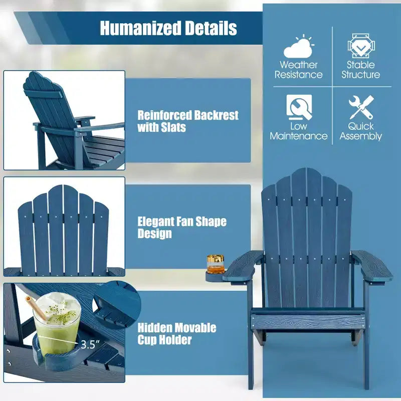Costway Sedia Adirondack HIPS con Portabicchieri e Cuscino Nero/Verde/Blu Navy/Grigio/Bianco/Giallo