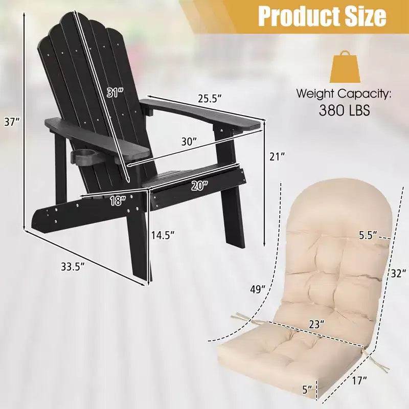 Costway Sedia Adirondack HIPS con Portabicchieri e Cuscino Nero/Verde/Blu Navy/Grigio/Bianco/Giallo