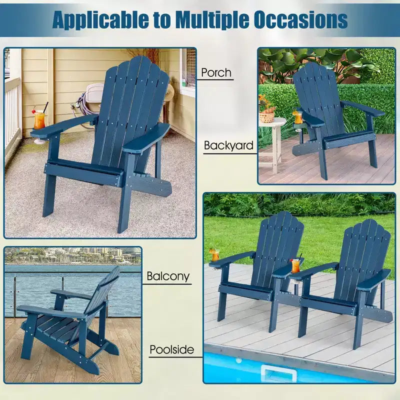Costway Sedia Adirondack HIPS con Portabicchieri e Cuscino Nero/Verde/Blu Navy/Grigio/Bianco/Giallo