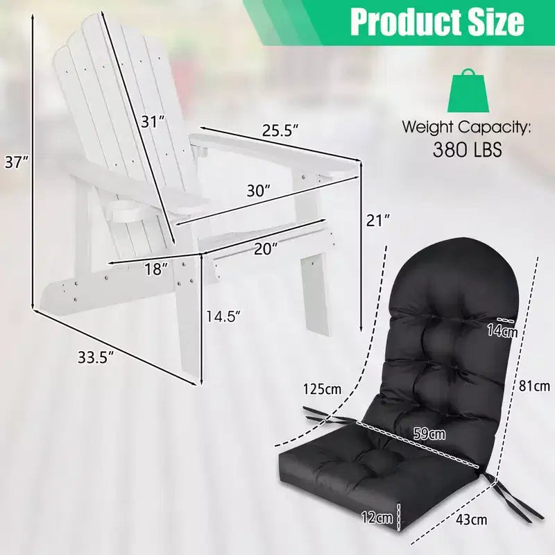 Costway Sedia Adirondack HIPS con Portabicchieri e Cuscino Nero/Verde/Blu Navy/Grigio/Bianco/Giallo
