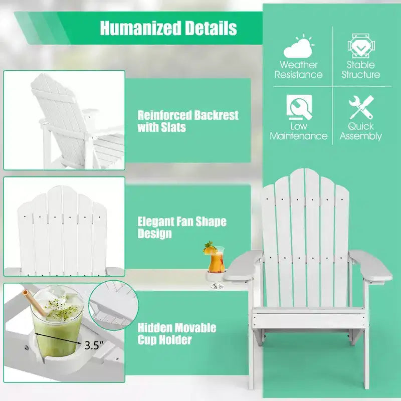 Costway Sedia Adirondack HIPS con Portabicchieri e Cuscino Nero/Verde/Blu Navy/Grigio/Bianco/Giallo
