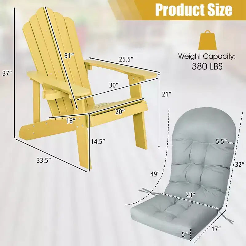 Costway Sedia Adirondack HIPS con Portabicchieri e Cuscino Nero/Verde/Blu Navy/Grigio/Bianco/Giallo