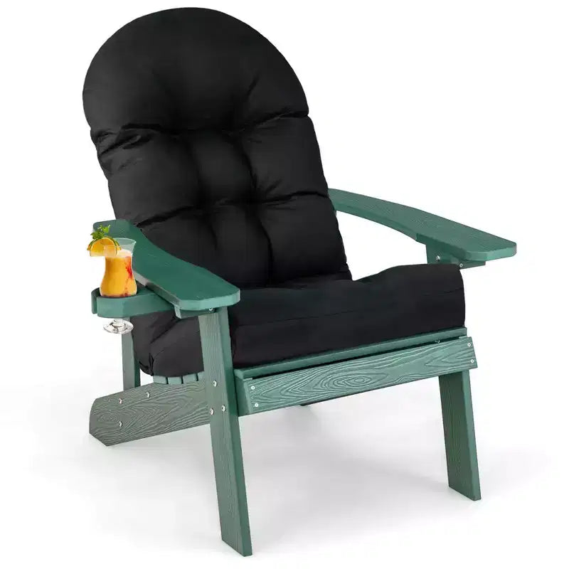 Chaise Adirondack Costway Chaise Adirondack HIPS avec Porte-gobelet et Coussin Noir/Vert/Bleu marine/Gris/Blanc/Jaune