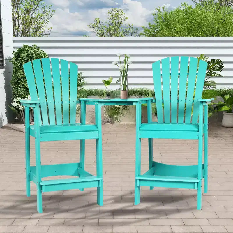 Aoodor Sedie Adirondack Alte Set da 2, Sgabello da Bar per Patio in HDPE con Vassoio Connettore, Sedia da Balcone per Tutte le Stagioni
