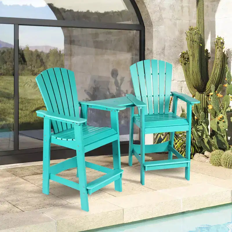 Aoodor Sedie Adirondack Alte Set da 2, Sgabello da Bar per Patio in HDPE con Vassoio Connettore, Sedia da Balcone per Tutte le Stagioni