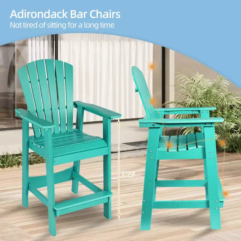 Aoodor Sedie Adirondack Alte Set da 2, Sgabello da Bar per Patio in HDPE con Vassoio Connettore, Sedia da Balcone per Tutte le Stagioni