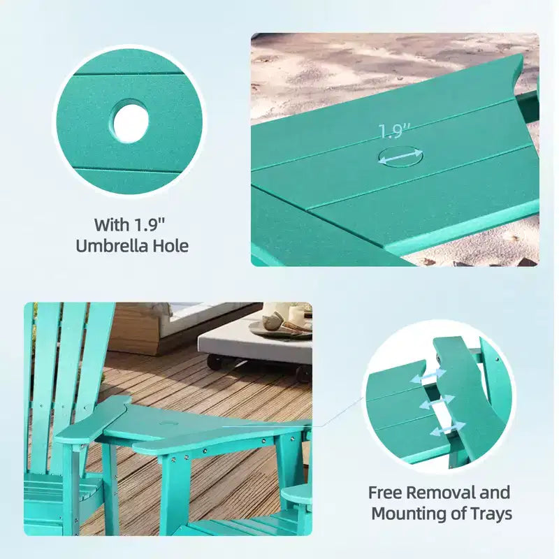 Aoodor Sedie Adirondack Alte Set da 2, Sgabello da Bar per Patio in HDPE con Vassoio Connettore, Sedia da Balcone per Tutte le Stagioni