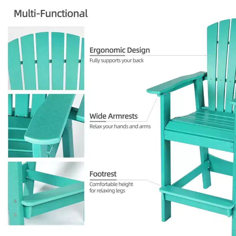 Aoodor Sedie Adirondack Alte Set da 2, Sgabello da Bar per Patio in HDPE con Vassoio Connettore, Sedia da Balcone per Tutte le Stagioni