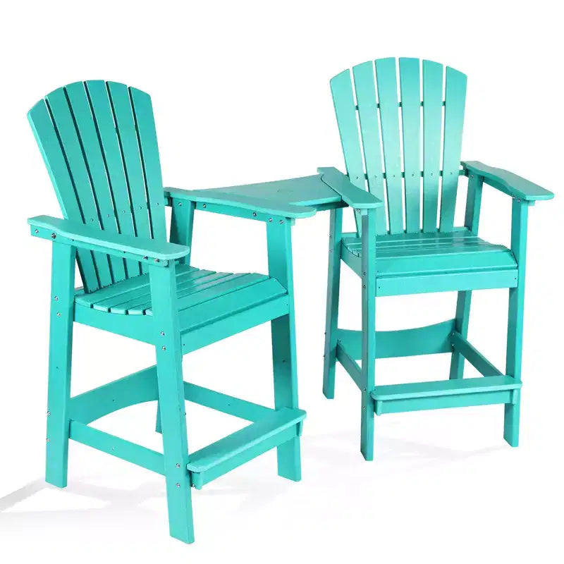 Aoodor Sedie Adirondack Alte Set da 2, Sgabello da Bar per Patio in HDPE con Vassoio Connettore, Sedia da Balcone per Tutte le Stagioni