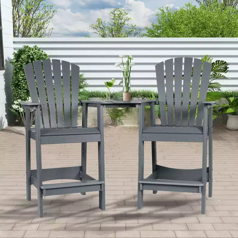Aoodor Sedie Adirondack Alte Set da 2, Sgabello da Bar per Patio in HDPE con Vassoio Connettore, Sedia da Balcone per Tutte le Stagioni