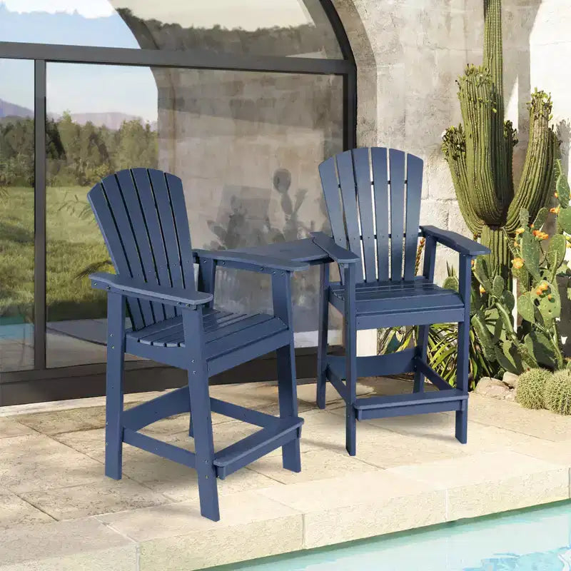 Aoodor Sedie Adirondack Alte Set da 2, Sgabello da Bar per Patio in HDPE con Vassoio Connettore, Sedia da Balcone per Tutte le Stagioni