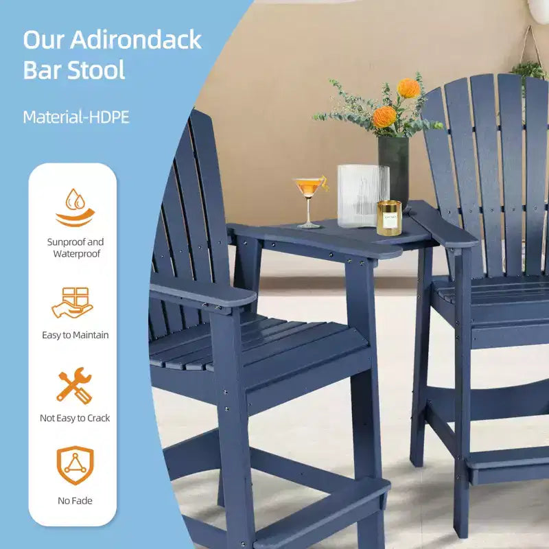 Aoodor Sedie Adirondack Alte Set da 2, Sgabello da Bar per Patio in HDPE con Vassoio Connettore, Sedia da Balcone per Tutte le Stagioni