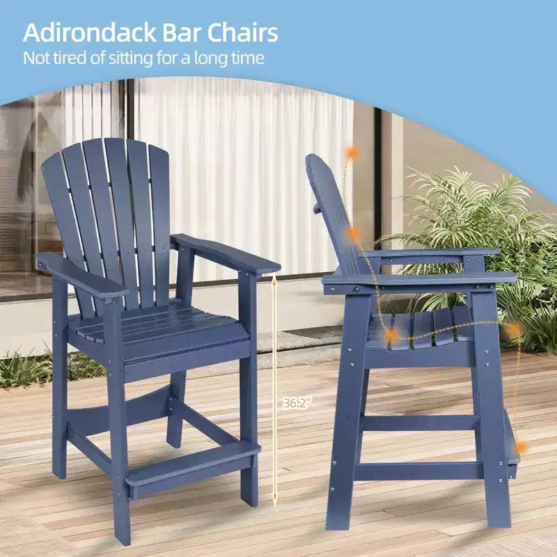 Aoodor Sedie Adirondack Alte Set da 2, Sgabello da Bar per Patio in HDPE con Vassoio Connettore, Sedia da Balcone per Tutte le Stagioni
