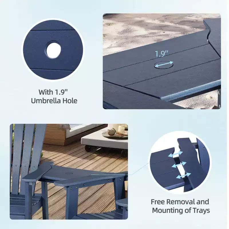 Aoodor Sedie Adirondack Alte Set da 2, Sgabello da Bar per Patio in HDPE con Vassoio Connettore, Sedia da Balcone per Tutte le Stagioni