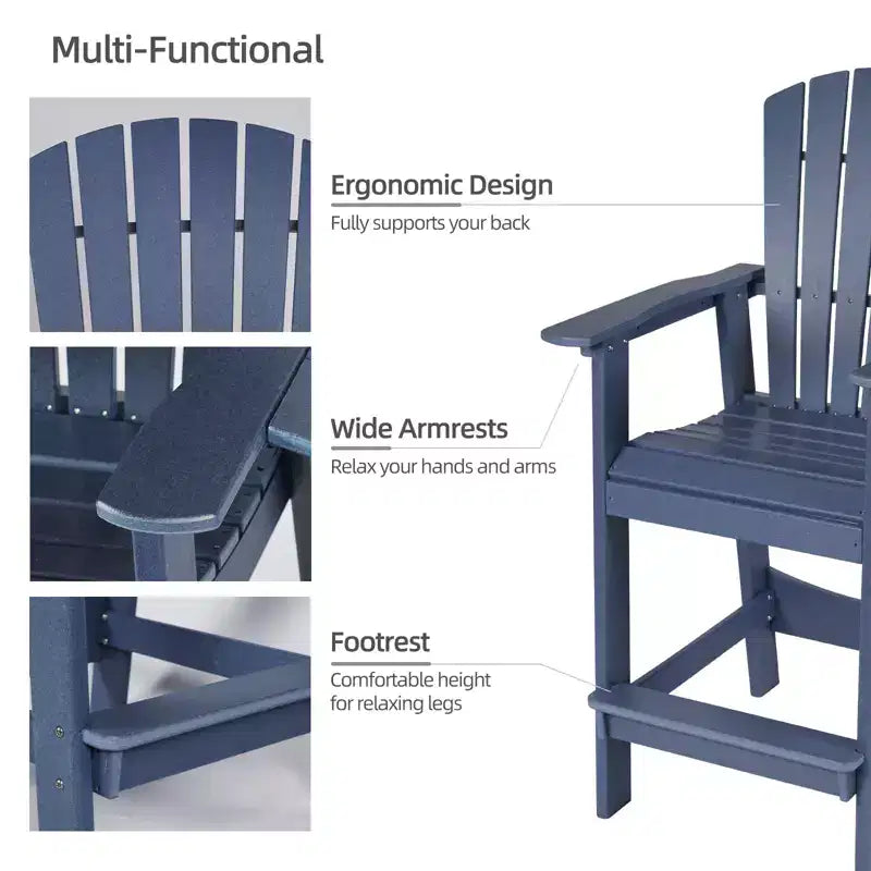 Aoodor Sedie Adirondack Alte Set da 2, Sgabello da Bar per Patio in HDPE con Vassoio Connettore, Sedia da Balcone per Tutte le Stagioni