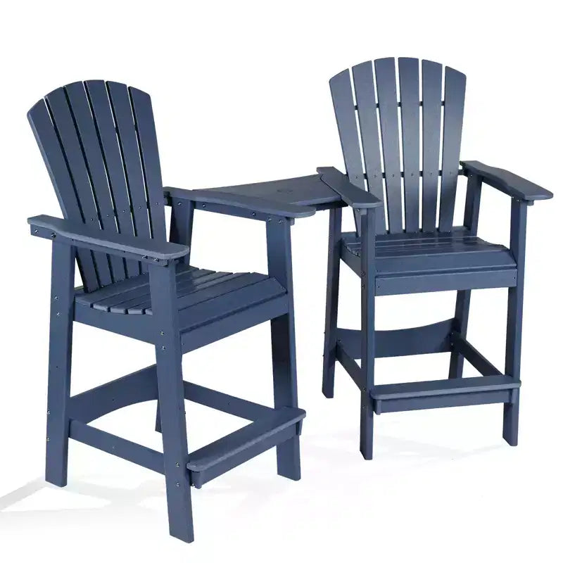 Aoodor Sedie Adirondack Alte Set da 2, Sgabello da Bar per Patio in HDPE con Vassoio Connettore, Sedia da Balcone per Tutte le Stagioni