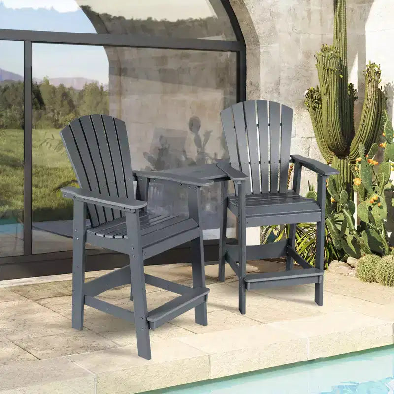 Aoodor Sedie Adirondack Alte Set da 2, Sgabello da Bar per Patio in HDPE con Vassoio Connettore, Sedia da Balcone per Tutte le Stagioni