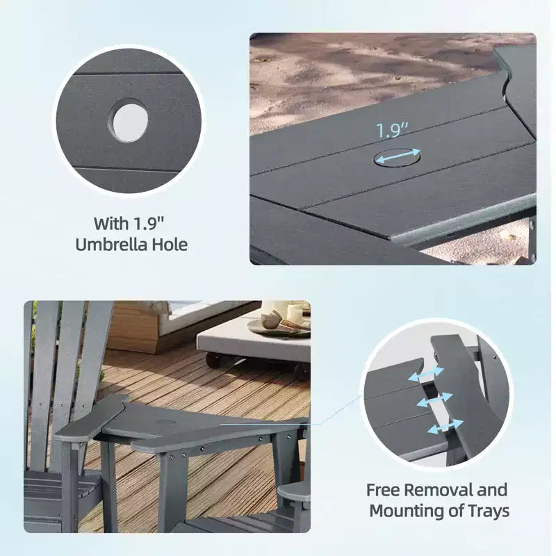 Aoodor Sedie Adirondack Alte Set da 2, Sgabello da Bar per Patio in HDPE con Vassoio Connettore, Sedia da Balcone per Tutte le Stagioni